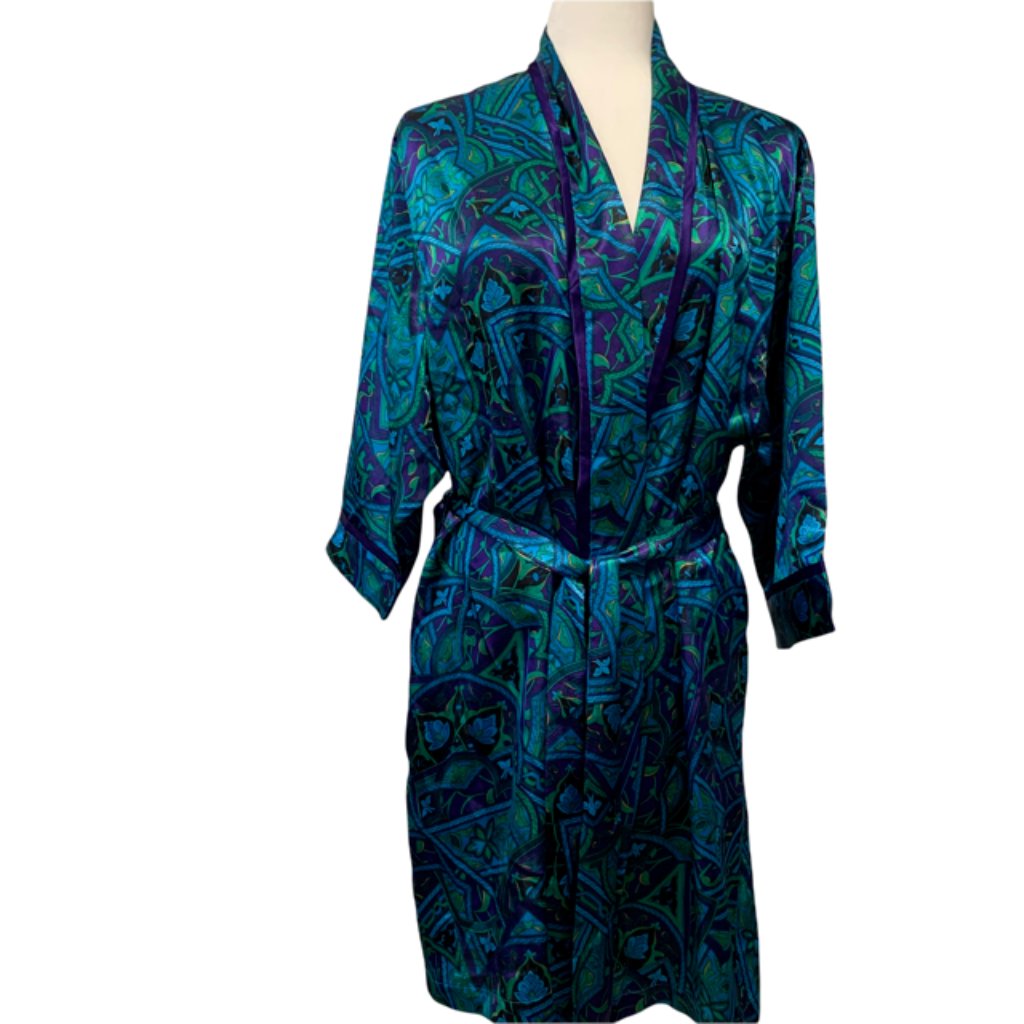 Cacique Wrap Robe Kimono Purple Green Small